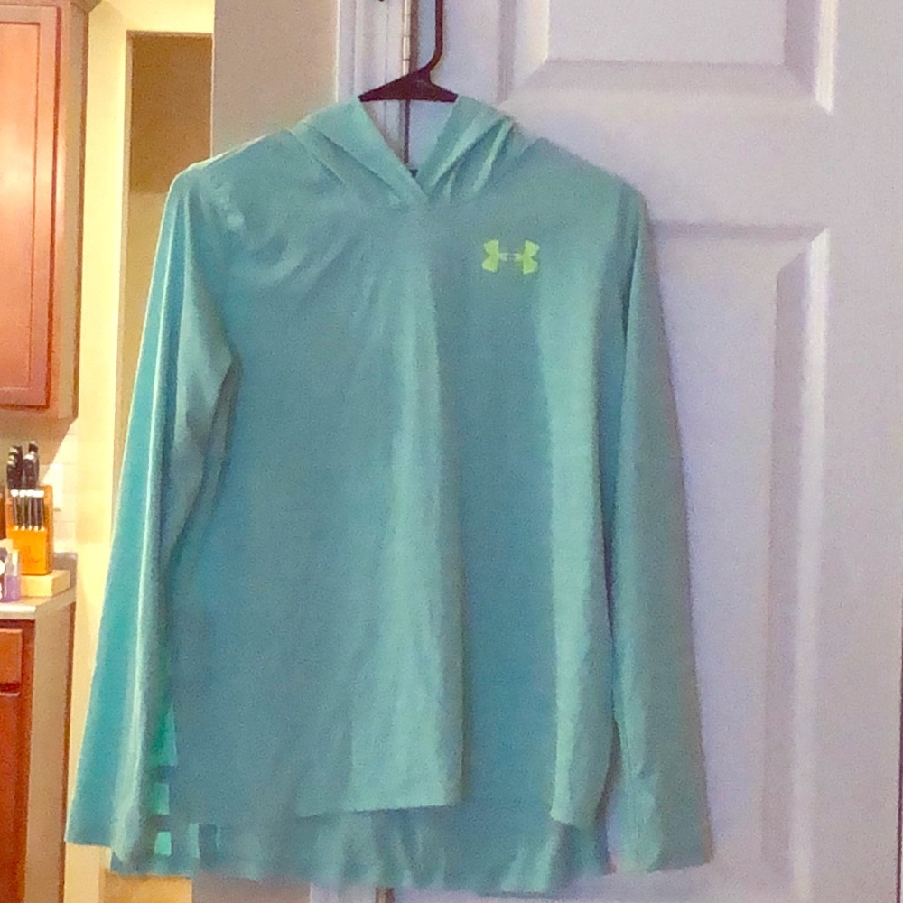Teal Under Armour hooded long sleeve tee